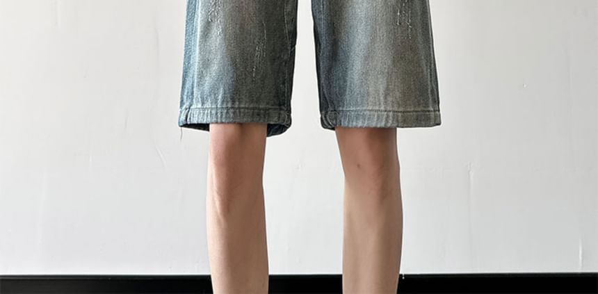 Trimecca - Mid Rise Washed Denim Shorts