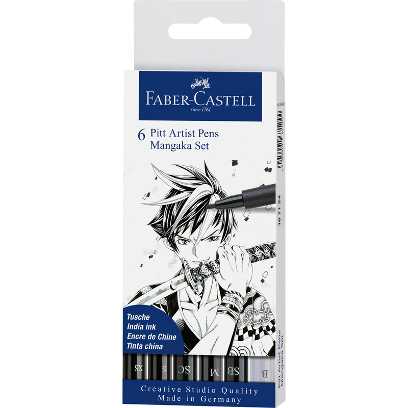 Faber-Castell Tuschestifte Pitt Artist Pens Mangaka, 6 Stück, schwarz/grau