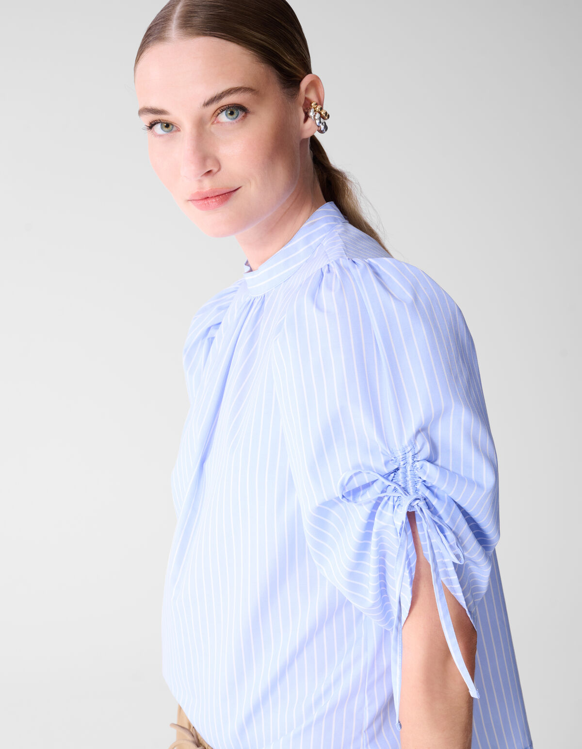 Pinstripe Cord Sleeve Blouse Lichtblauw