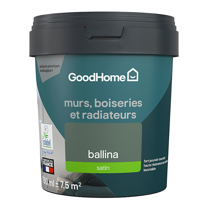 Peinture intérieure couleur murs, boiseries et radiateurs GoodHome satin ballina vert 750ml