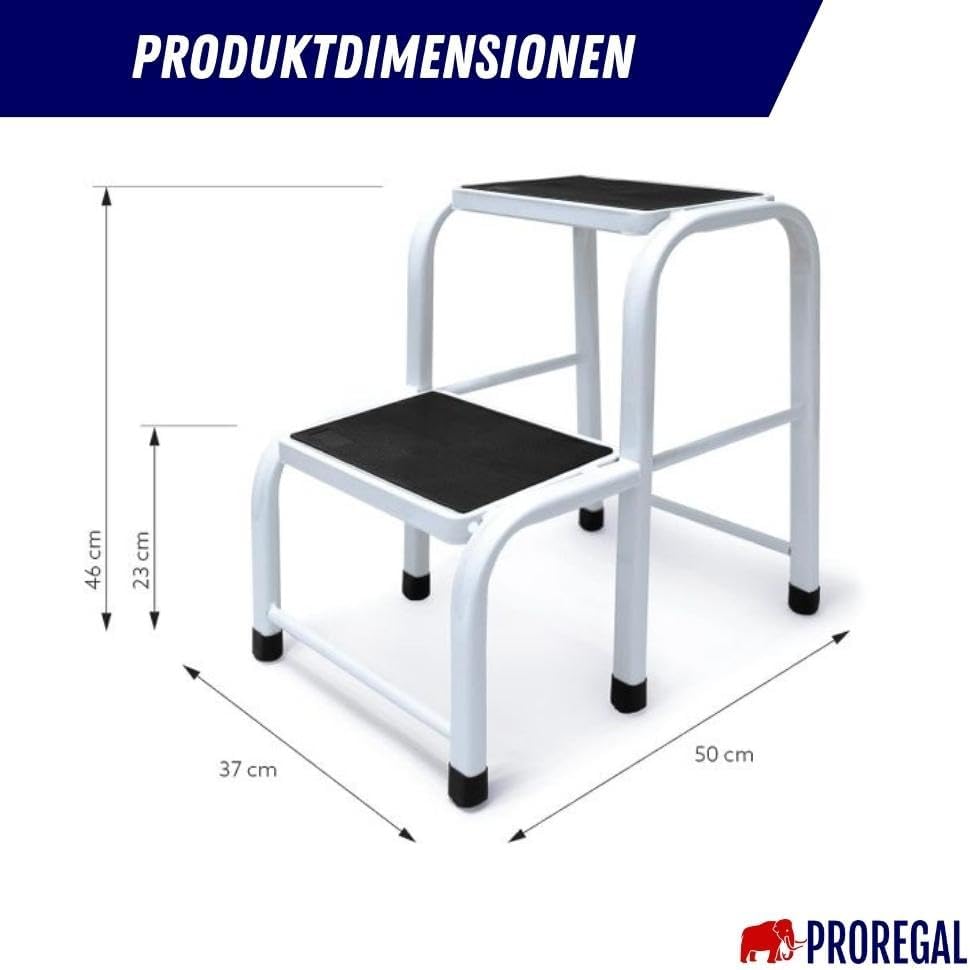 PROREGAL Opstapje met antislip rubberen mat Economy Basic Enkelzijdige toegang 2 treden Hoogte 46 cm Draagvermogen 150 kg