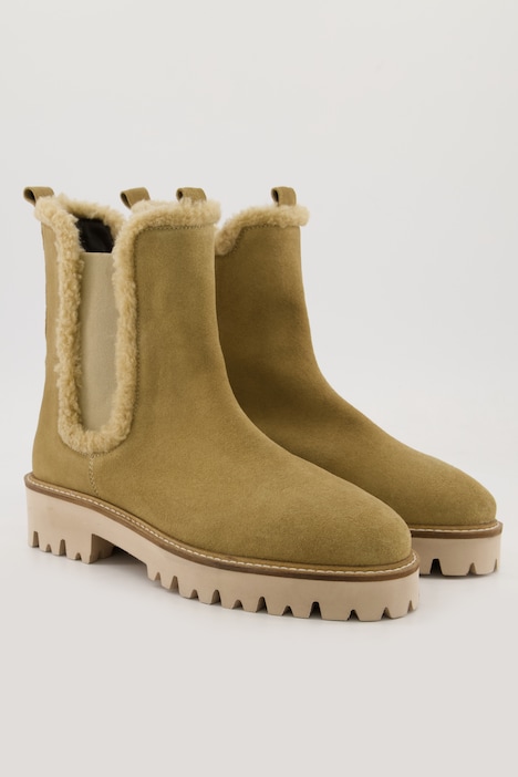 Chelseaboots, Teddyfell-Besatz, Fleecefutter, Weite H