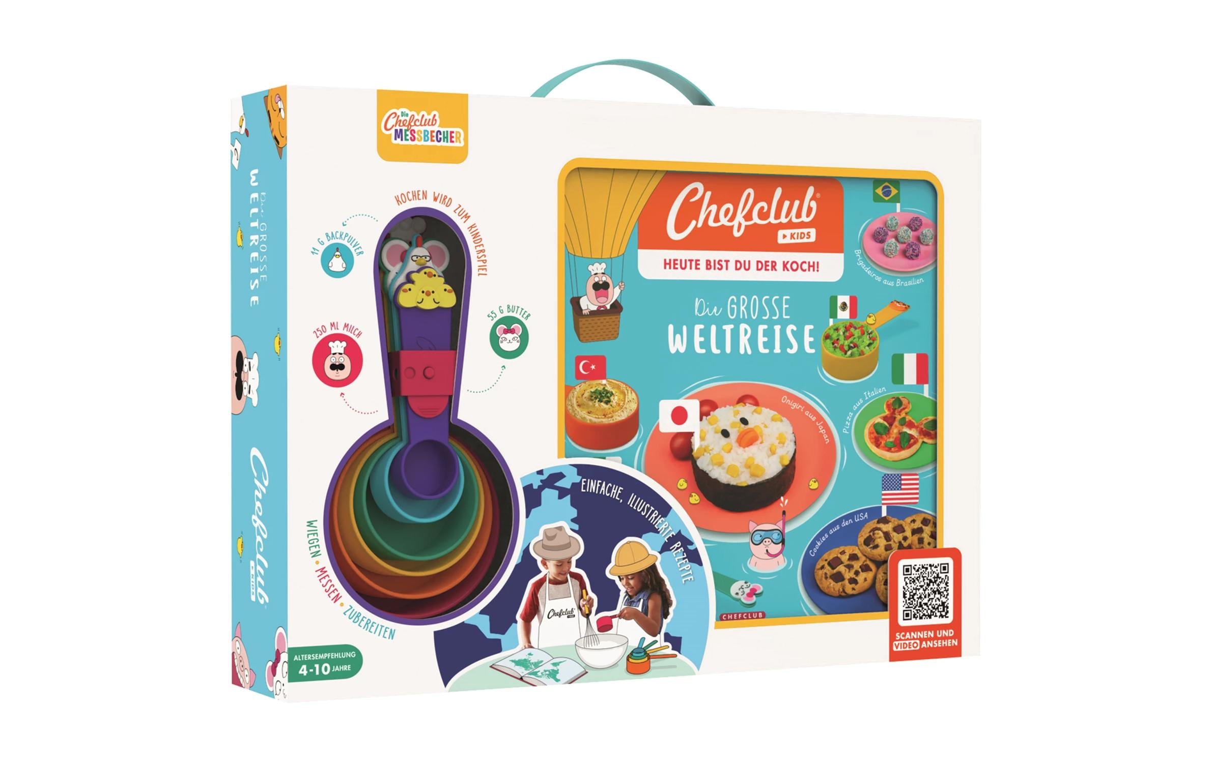 Rezeptbuch Die grosse Weltreise 6er Set, MehrfarbigMessbecher-Set mit Rezeptbuch