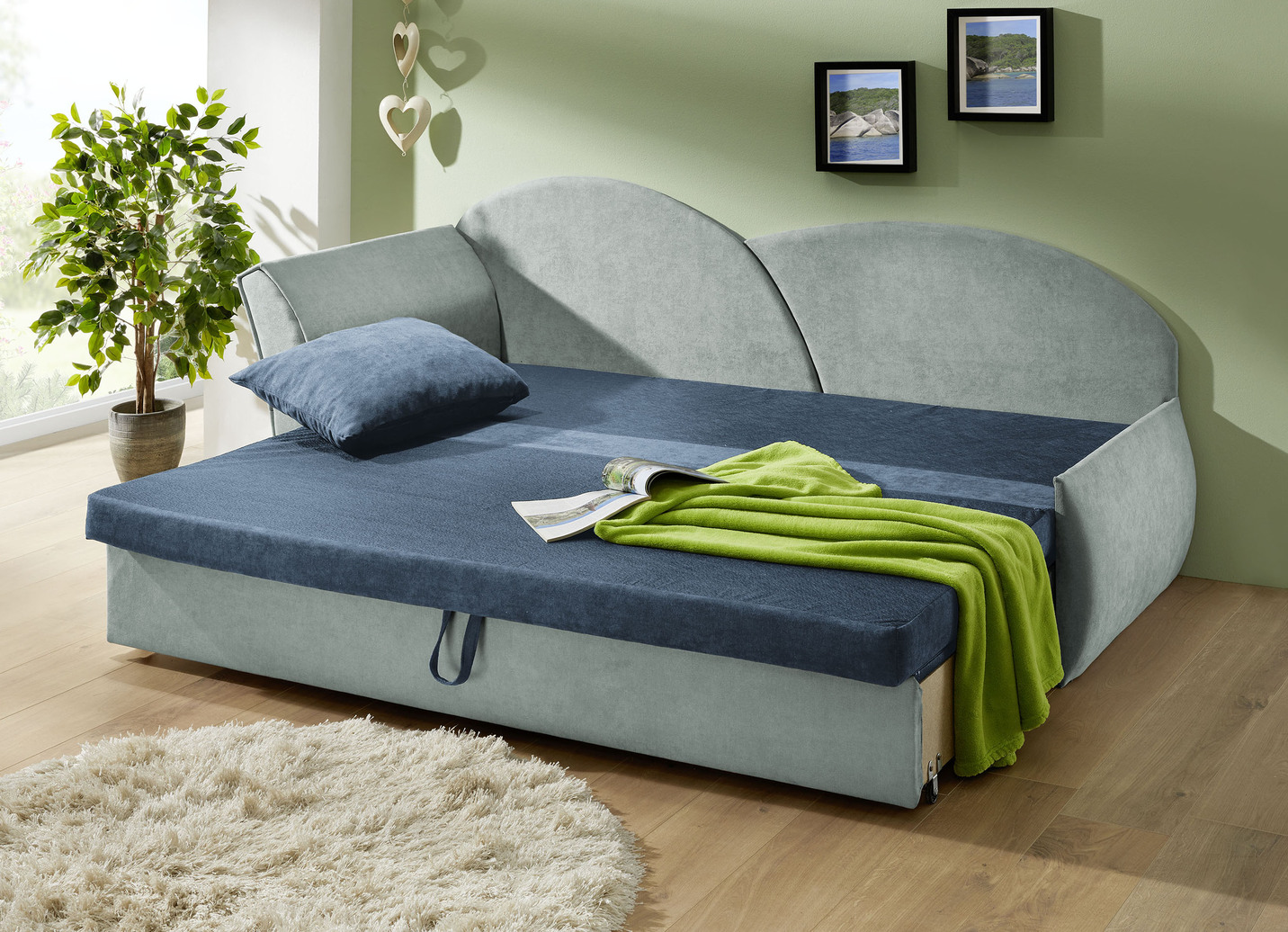 Schlafsofa mit Bettkasten und 1 Dekokissen