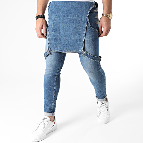 Salopette en Jean Slim 1457 Bleu Medium Denim