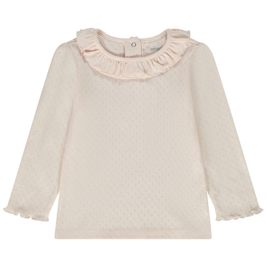 T-shirt manches longues en maille pointelle pour bébé fille - Rose