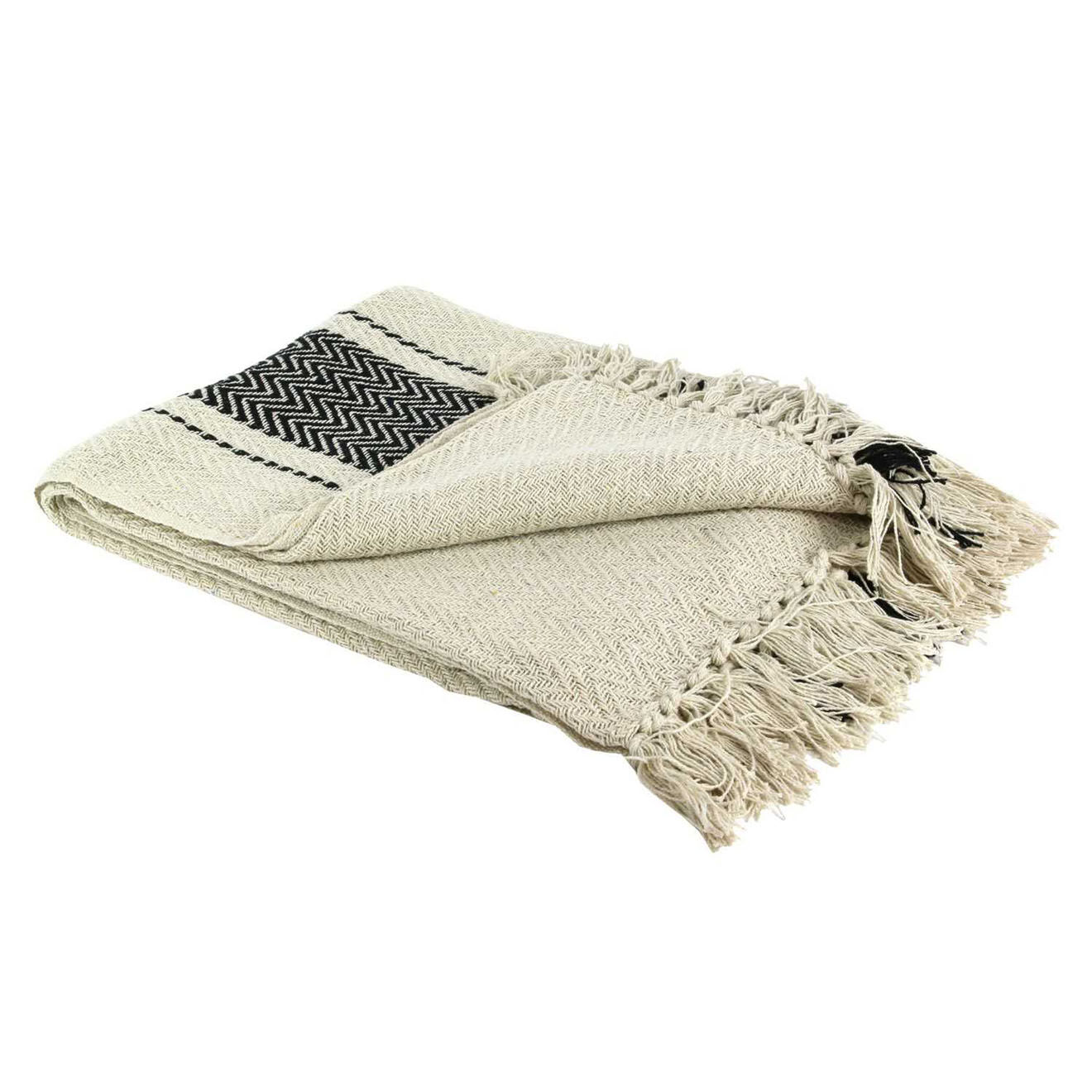 Home Deco Factory Plaid berbère à rayure écru/noir - 150x120 cm