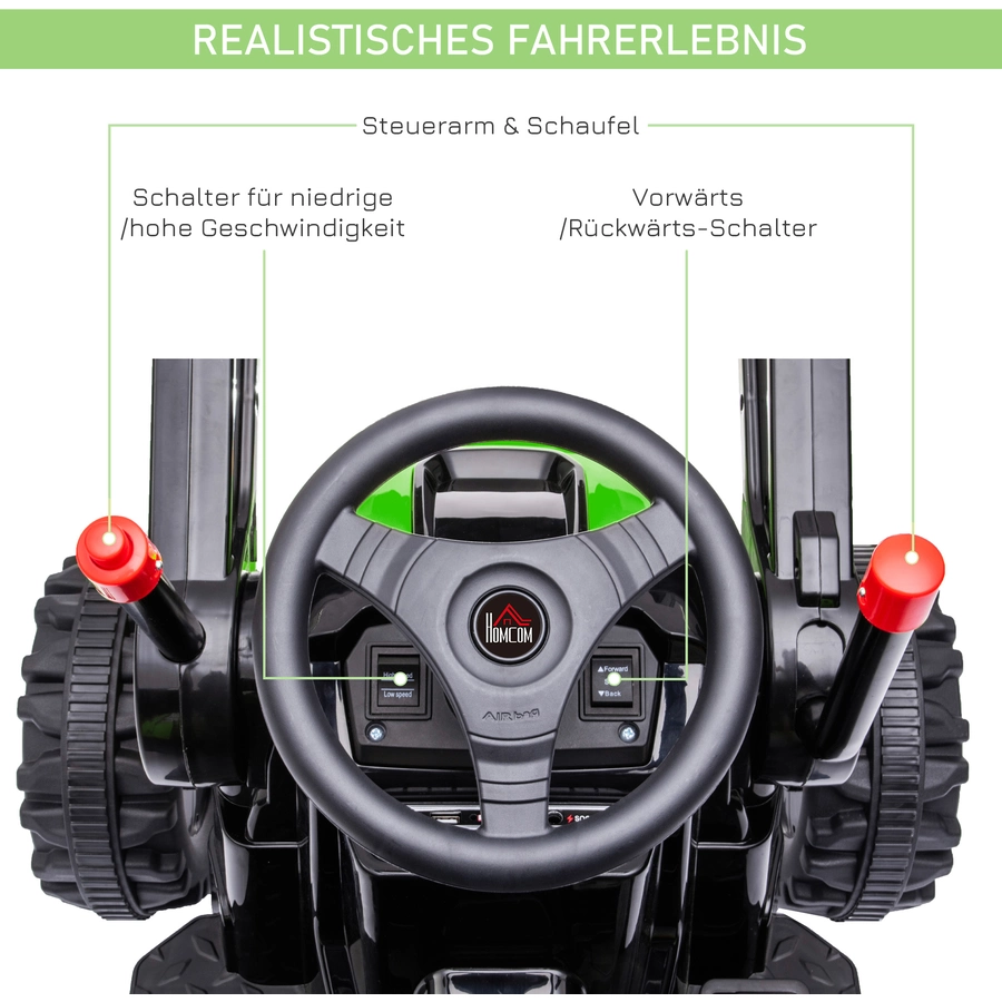 HOMCOM Elektrischer Kinderbagger mit Schaufel grün