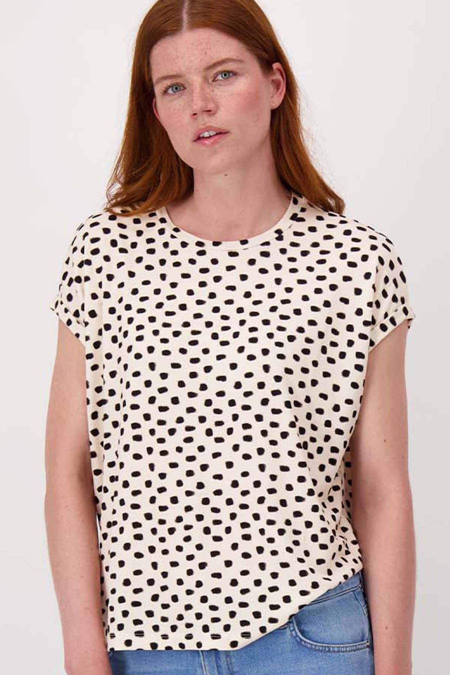 T-shirt met opgerolde mouw en stippen print