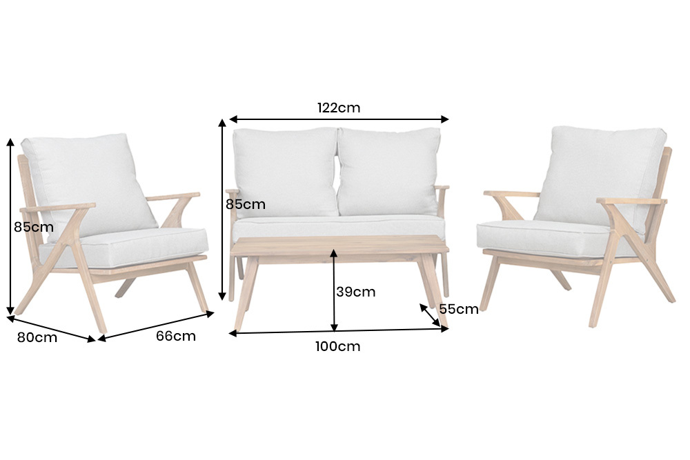 Wetterfestes Gartenlounge-Set COMFORT LINE natur beige Akazie 4-teilig inkl. Tisch
