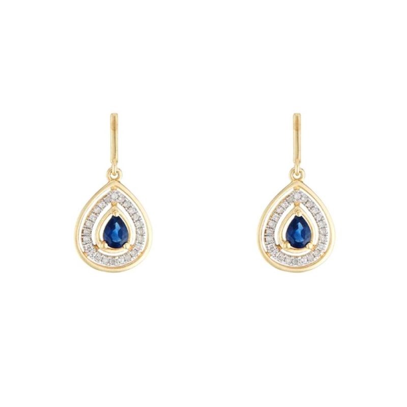 Boucles d'oreilles Or Jaune Diamant et Saphir