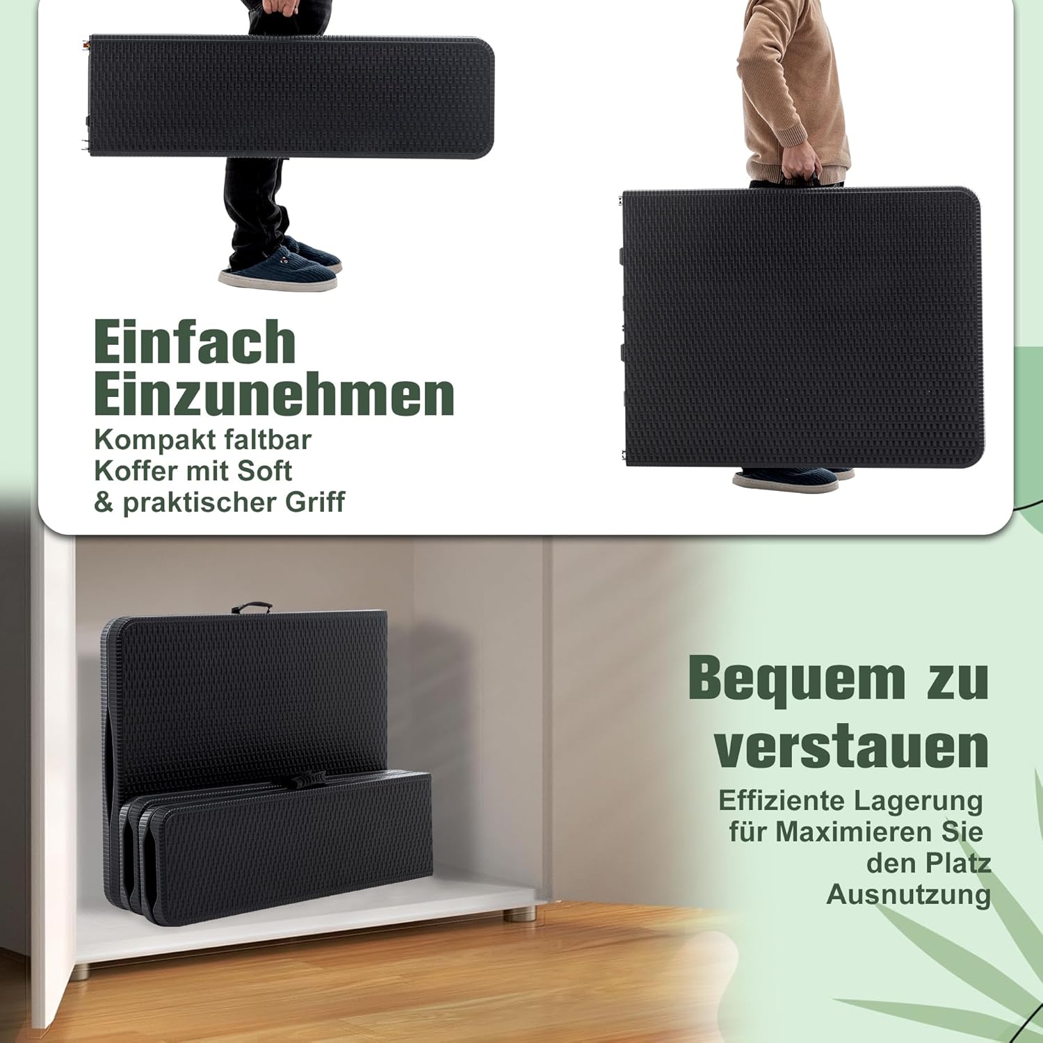 Buffettisch Gartentisch Bierzeltgarnitur Tisch, klappbar 3-teilig Set, 180x70 cm Kunststoff Campingtisch, Rattan-Look für bis zu 8 Personen, robuste wetterfest Biertisch Set, Anthrazit