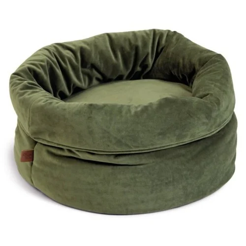 Cama de veludo verde para gatos