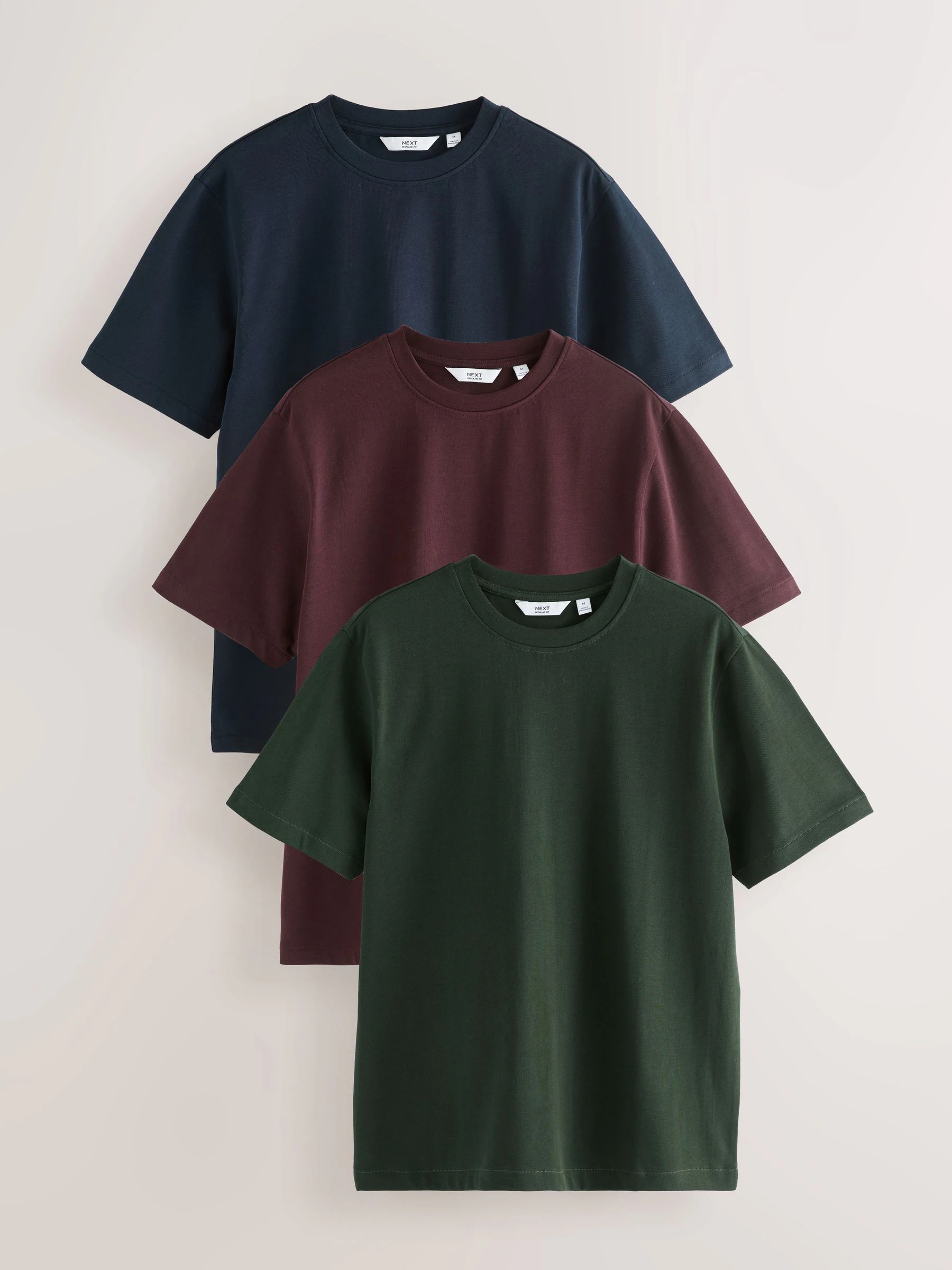 Marineblauw/groen/bordeauxrood - Relaxed fit - Verpakking van 3 T-shirts van zware stof
