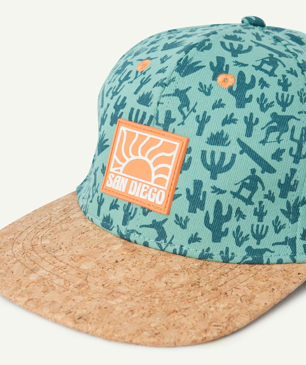 casquette garçon verte imprimé cactus avec visière effet liège et patch