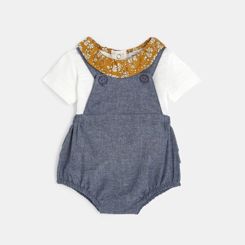 Ensemble t-shirt et salopette bébé fille bleue Absorba Bleu