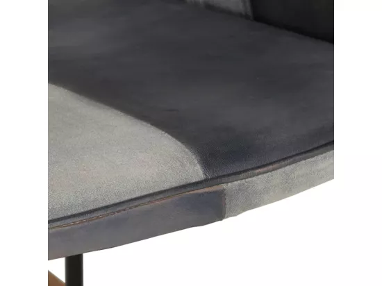 Chaise à bascule et repose-pieds Gris Cuir véritable et toile