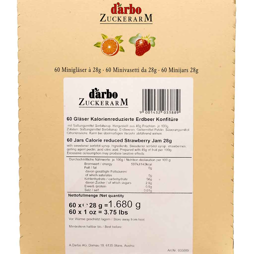 Darbo Fruchtaufstrich Zuckerarm Erdbeere Minigläser 60x28g=1680g MHD:7.10.26