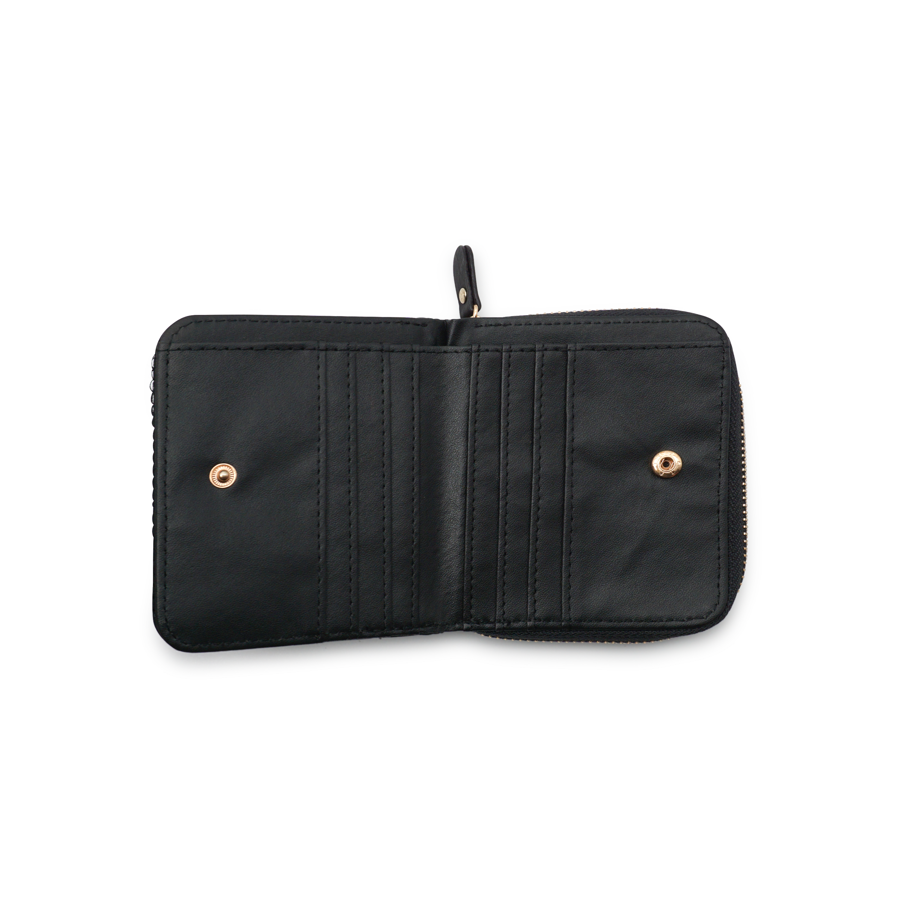 (11x10cm) Leder Geldbörse Fashion Portemonnaie mit 8 Kartenfächern - Schwarz