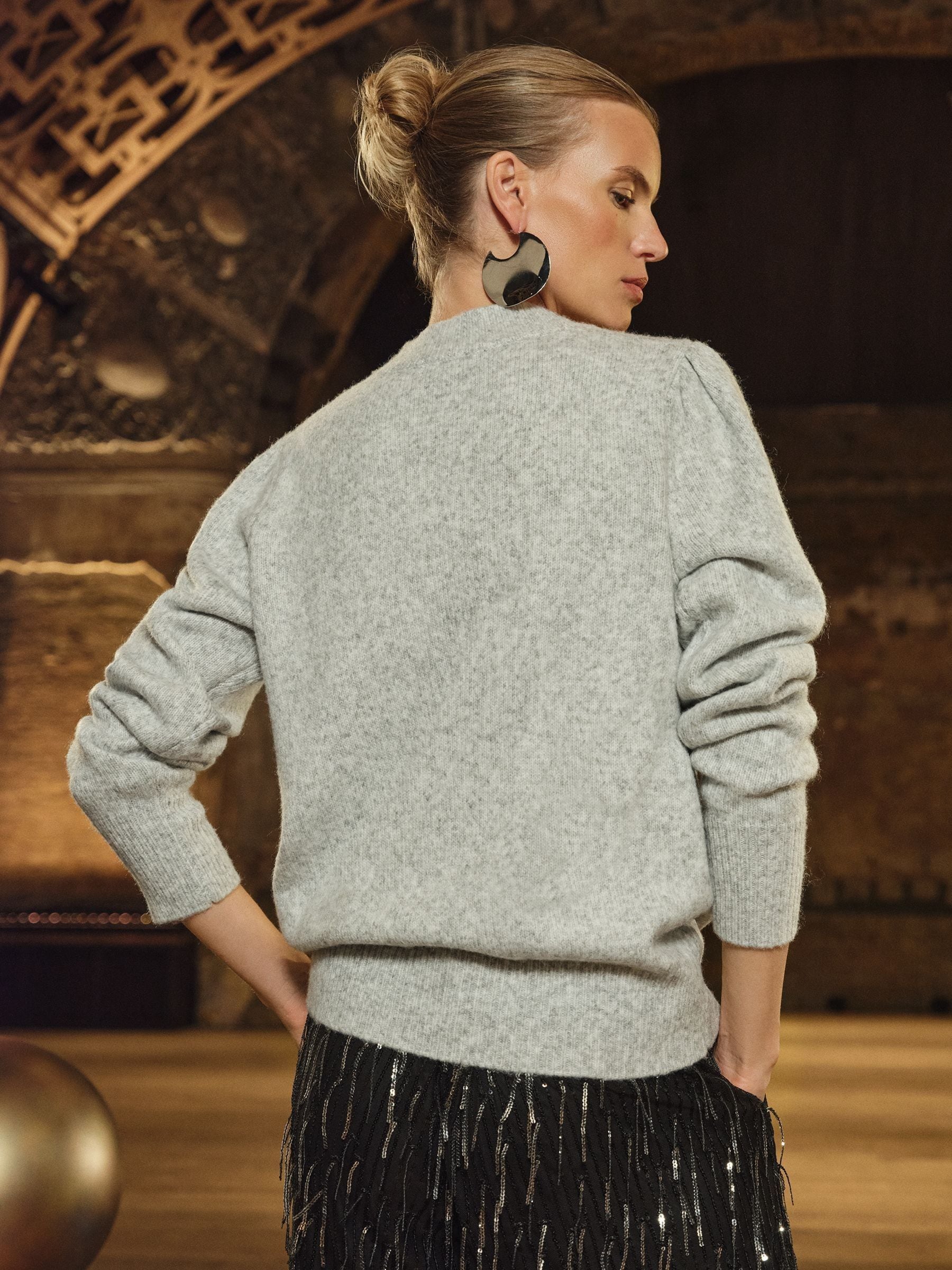 Grijs met sterren - Love & Roses Christmas Embellished Cosy Knit Jumper With Wool