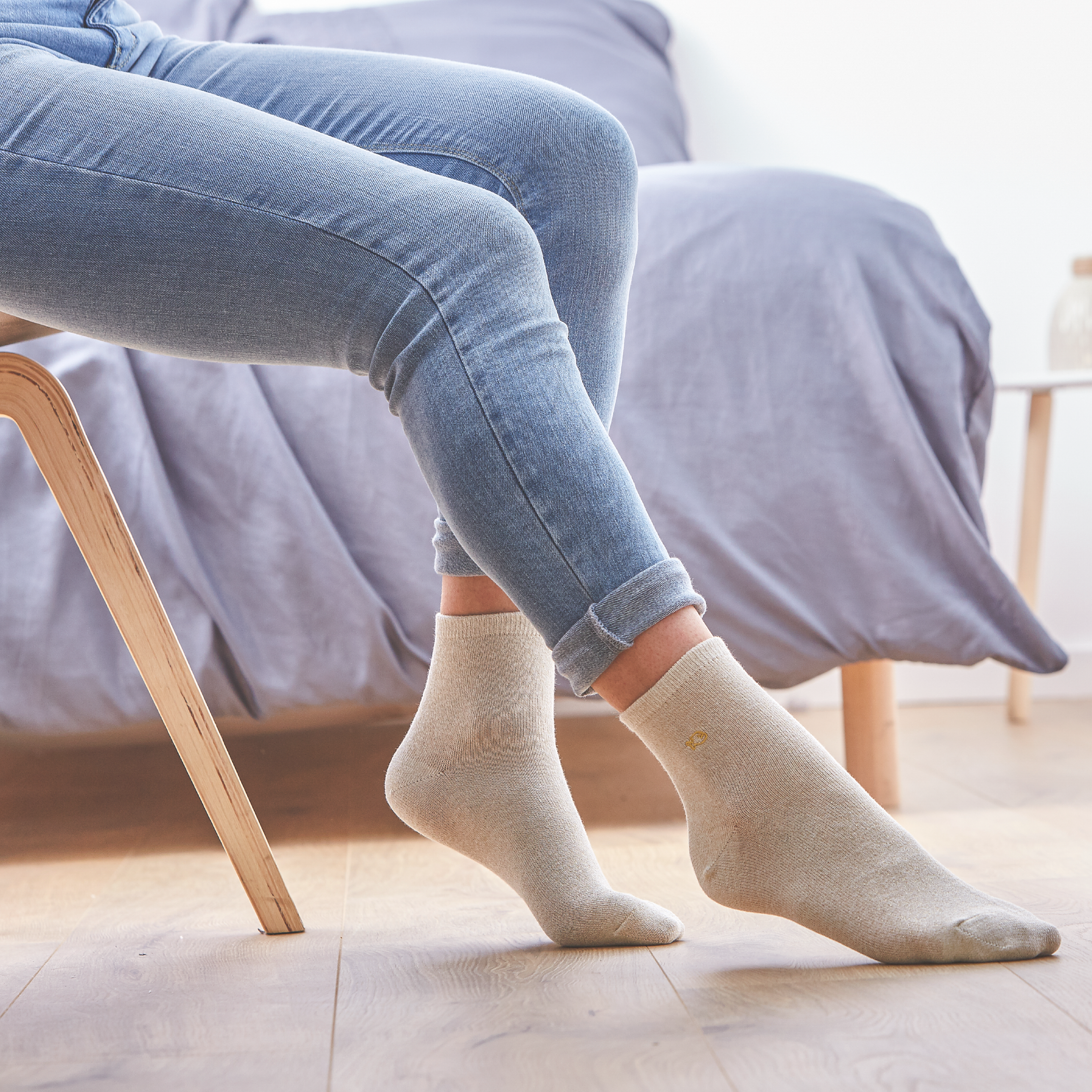 Chaussettes pailletées en coton peigné unies | Beige