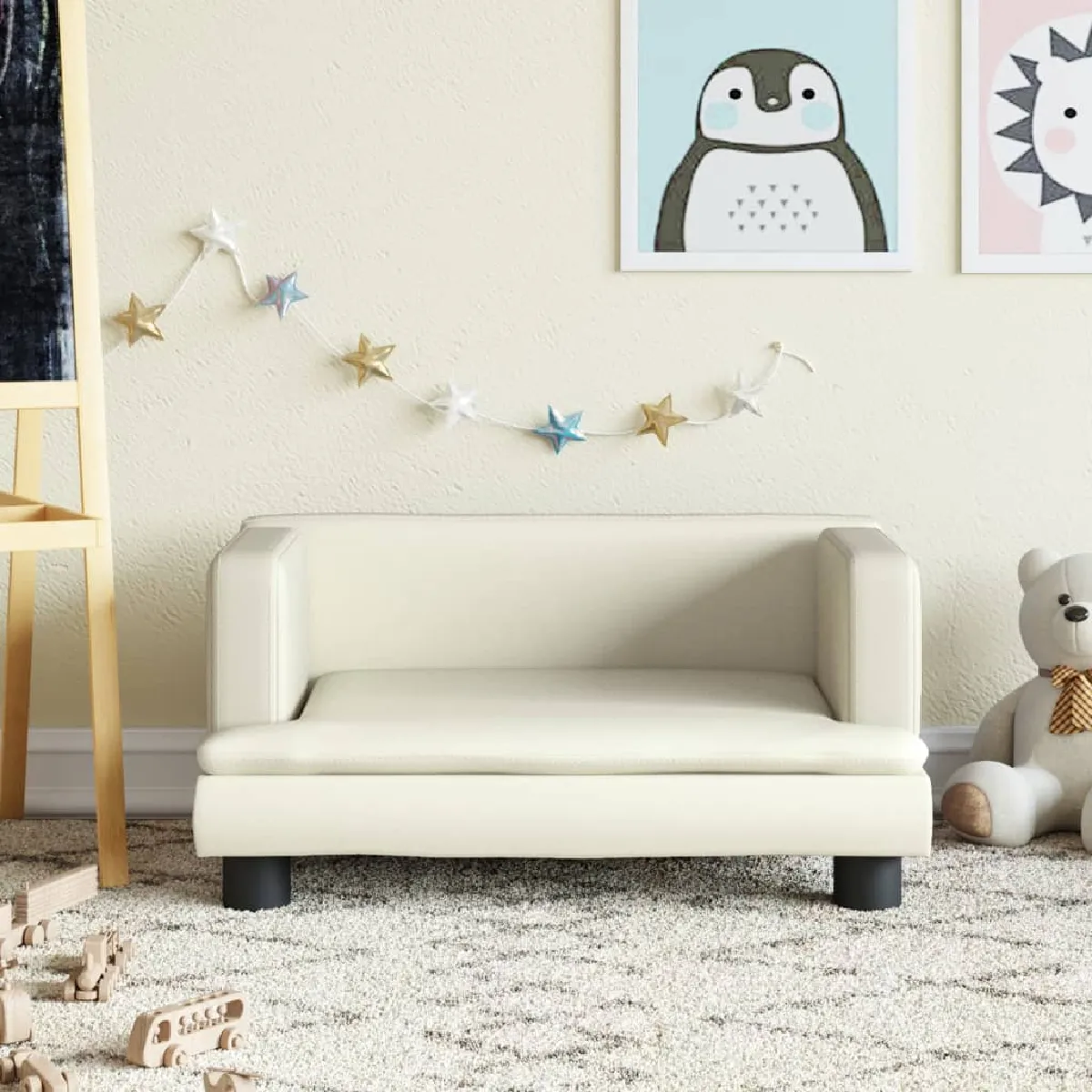 Vidaxl Canapé pour enfants crème similicuir
