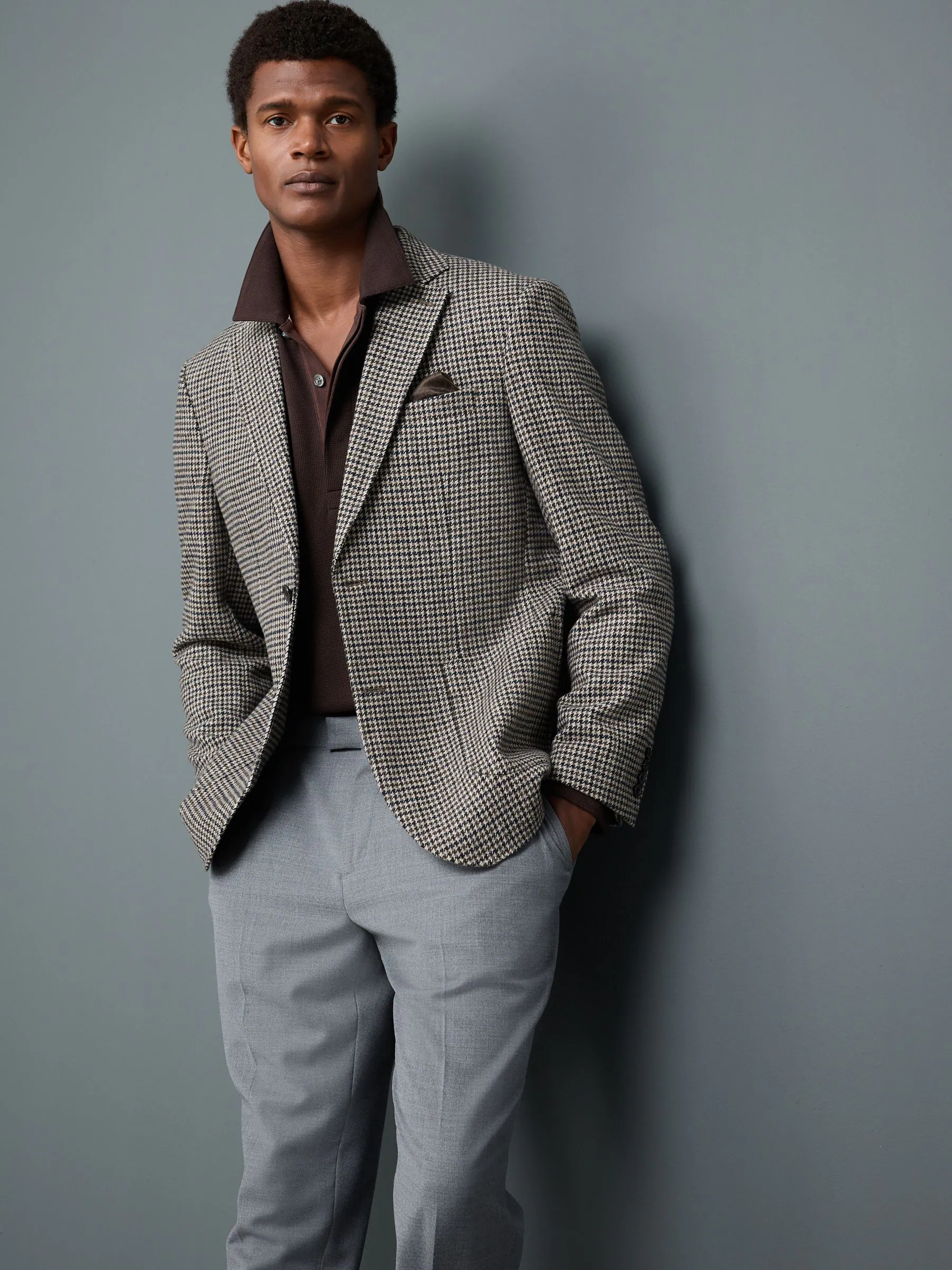Grijs - Slim Fit Dogtooth Blazer