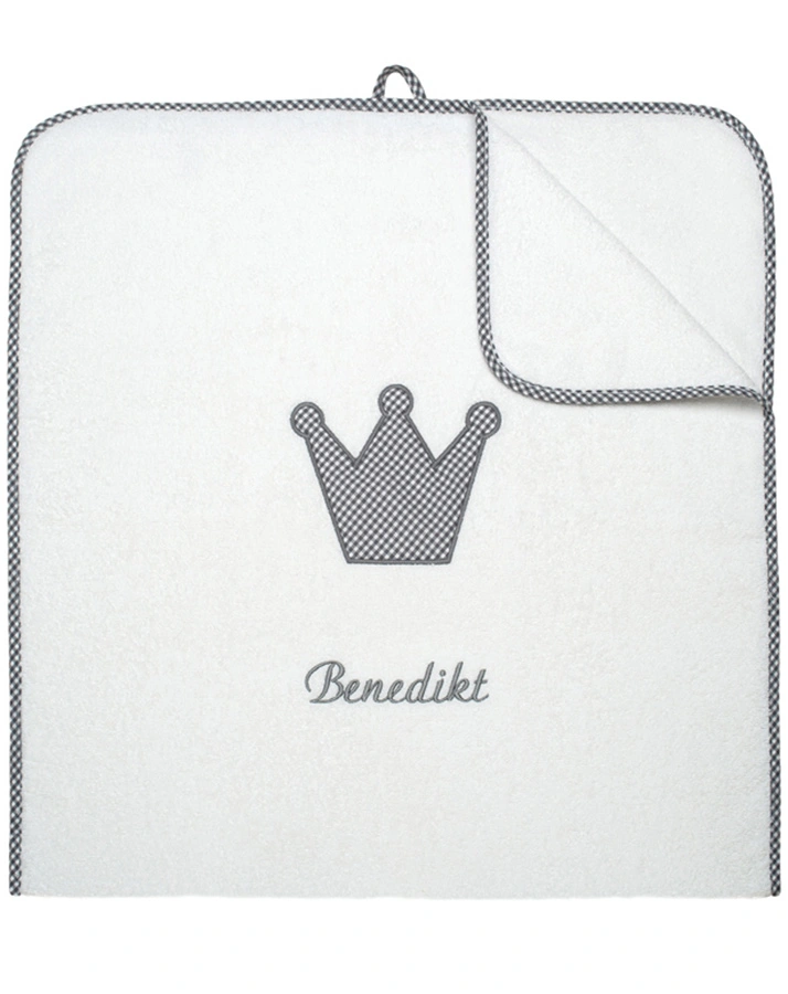 Personalisiertes XL-Badehandtuch KRONE grau (Stickfarbe: rosa)