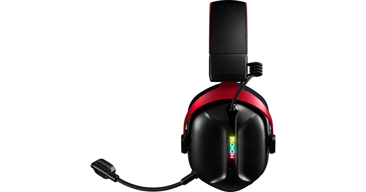 MCHOSES9 Pro Wireless  over-ear gaming headset  (Zwart/rood, PC / laptop / Playstation / Switch / Smartphone, 2.4G / Bluetooth / Wired / Type-C)