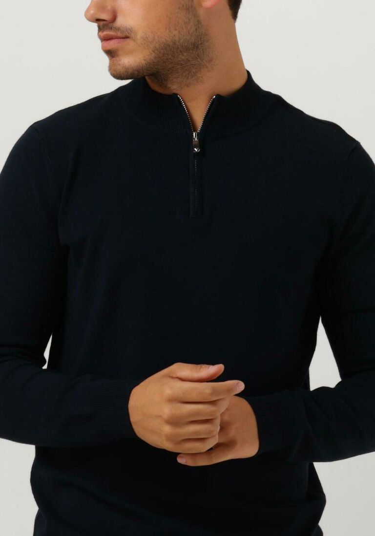 PUREWHITE donkerblauwe purewhite trui essential knit half zip ls