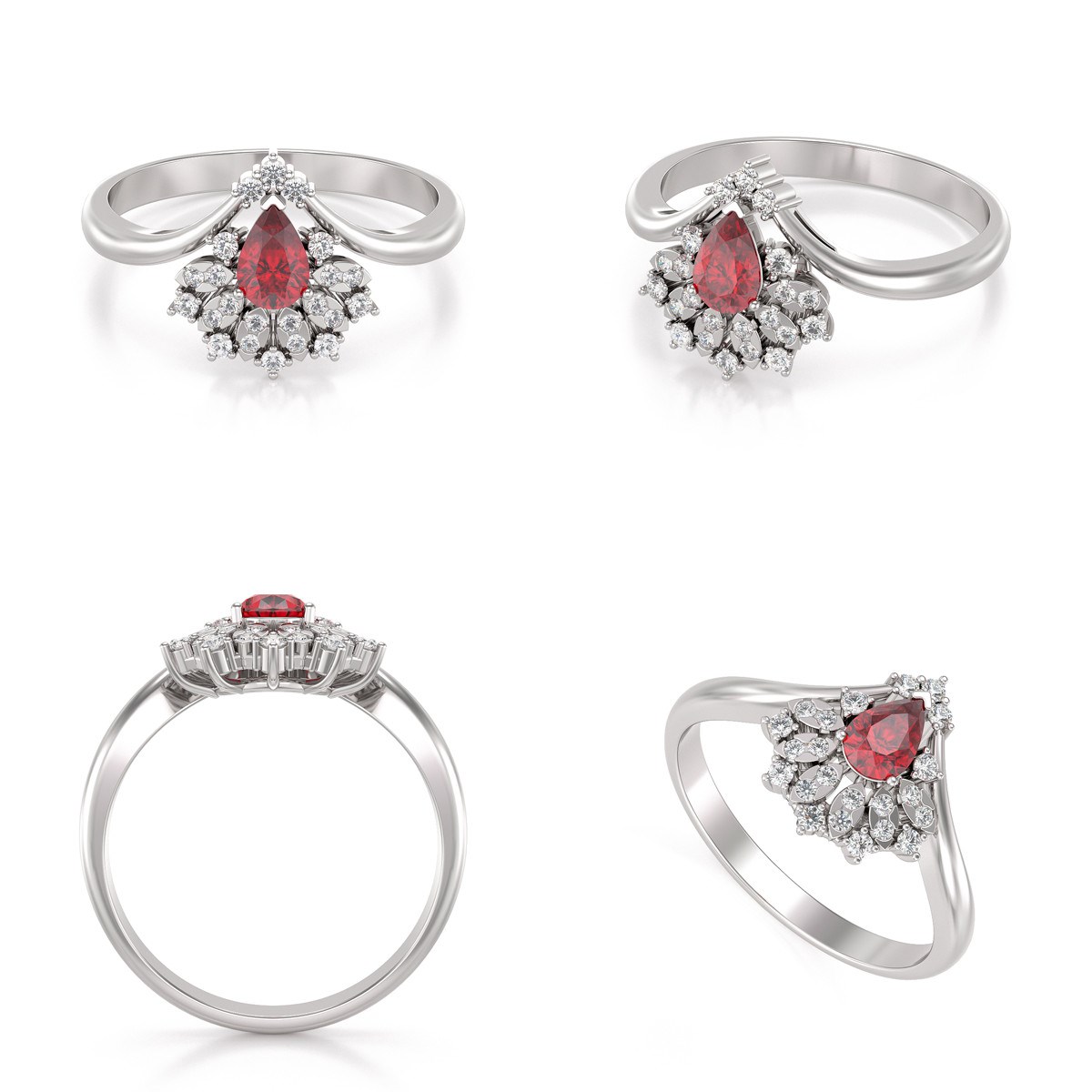Bague ADEN Or 585 Blanc Rubis et diamants 3.6grs