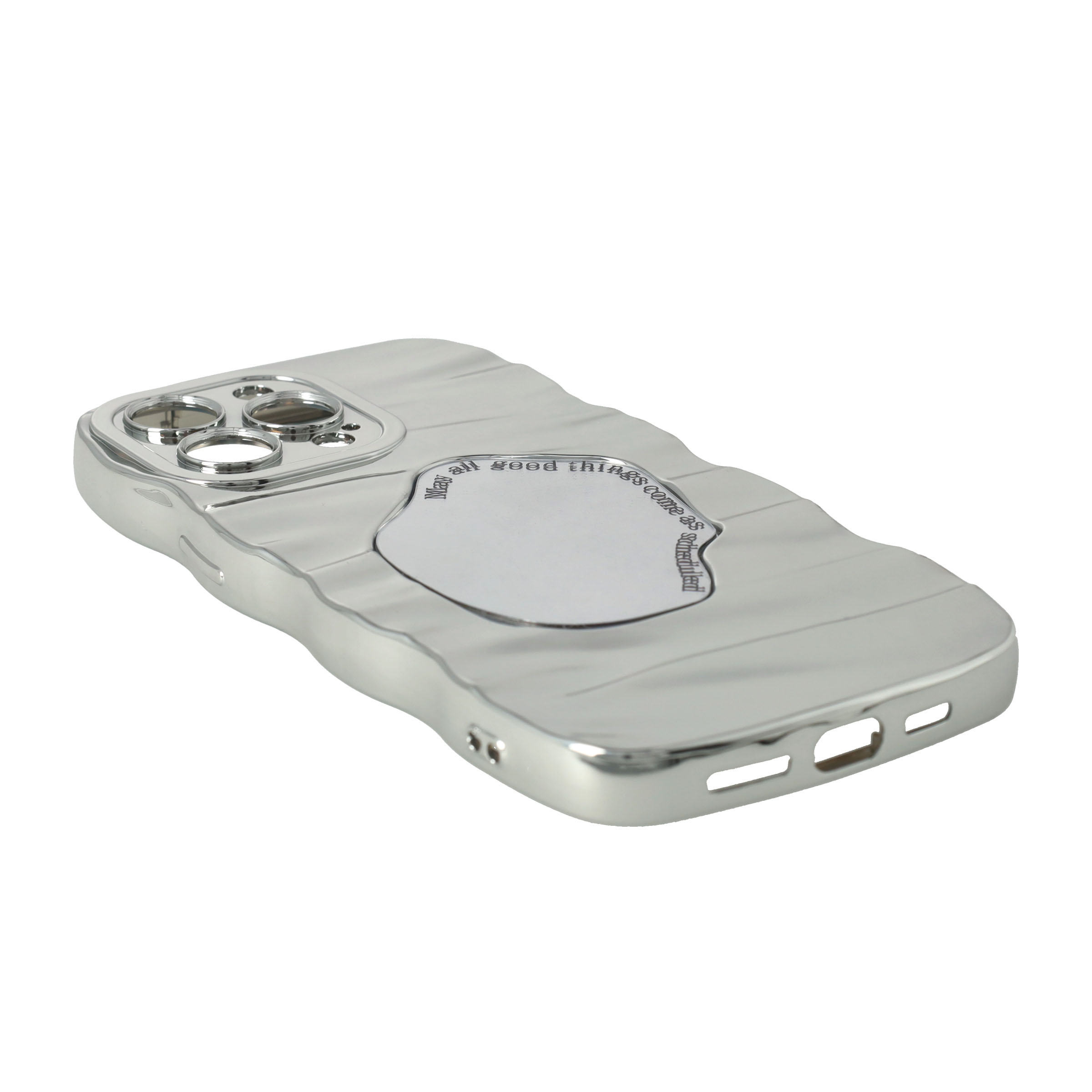 iPhone 14 Pro Max Gummi Case Hülle mit Spiegel und Kameraschutz - Silber