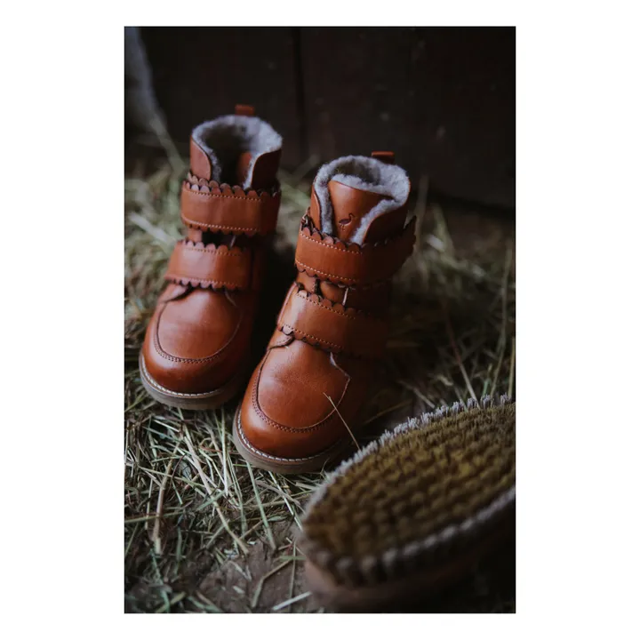 Petit Nord Boots Fourrées Scratchs Scallop Winter | Cognac