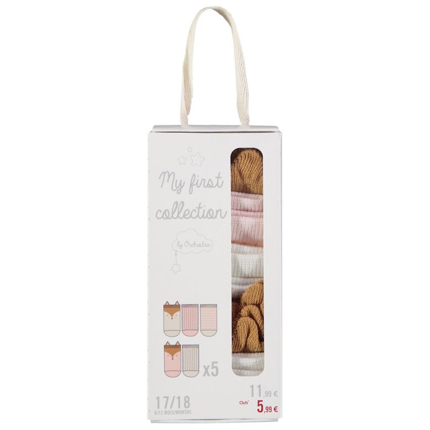 Lot de 5 paires de chaussettes renard pour bébé fille - Ecru