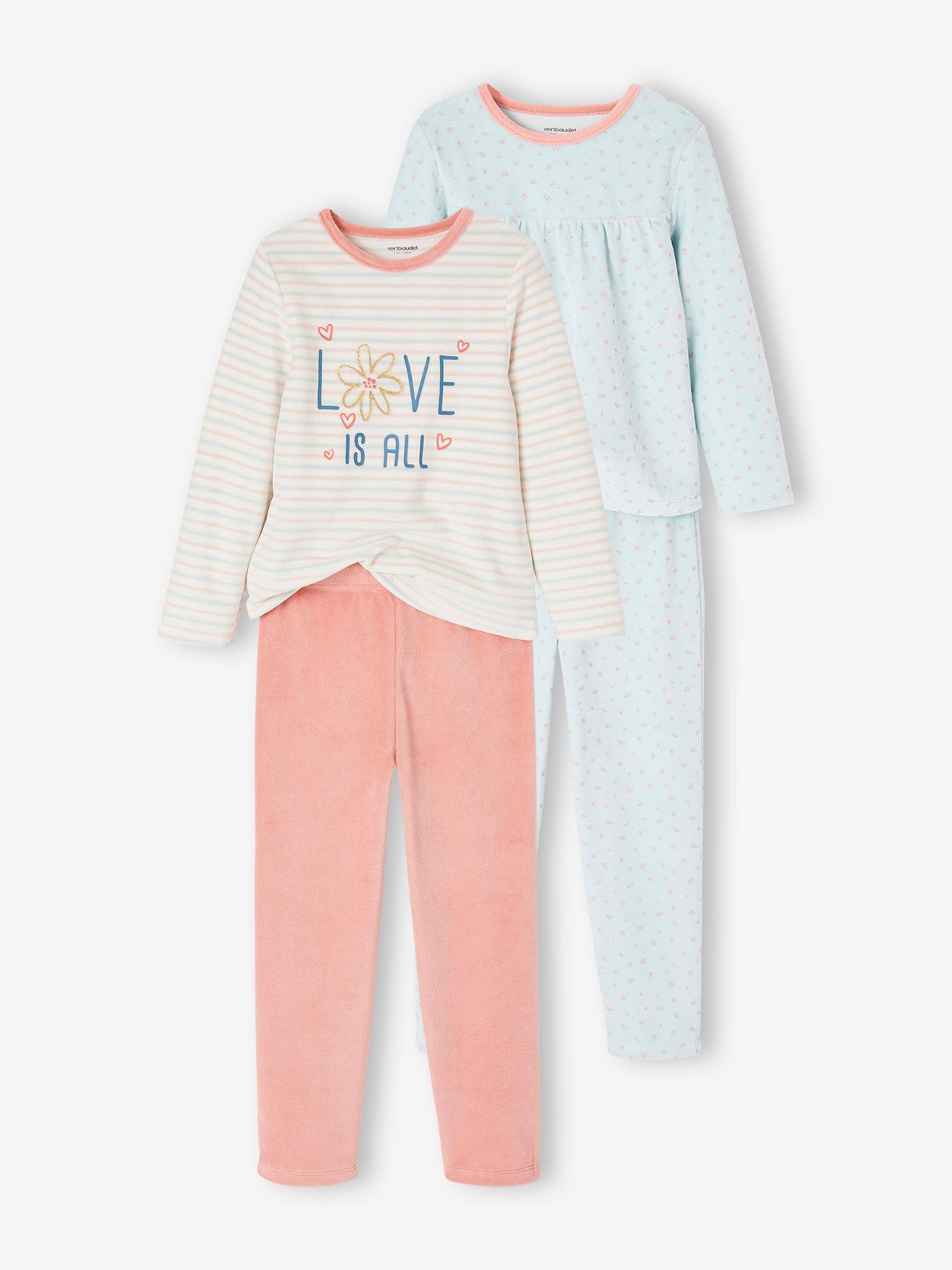 Conjunto com 2 pijamas florais para meninas, verde-água