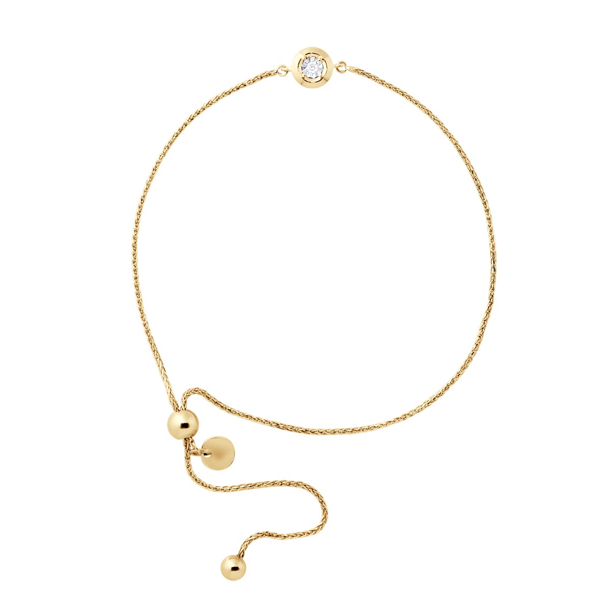 Bracelet Solitaire Diamant 0,02 Cts Illusion 0,50 Cts Or Jaune