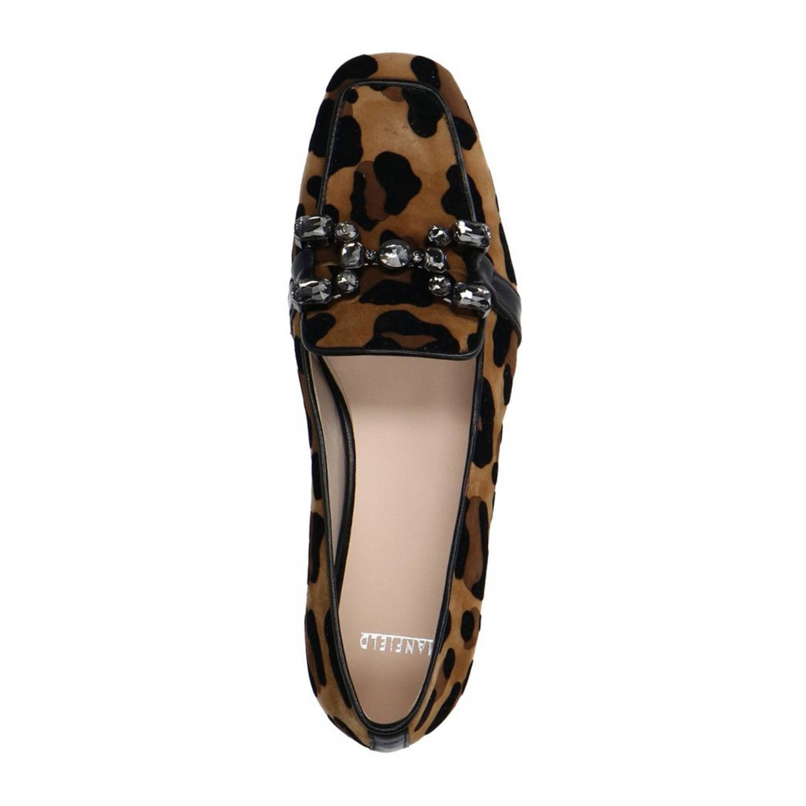 Manfield suède loafers met panterprint beige