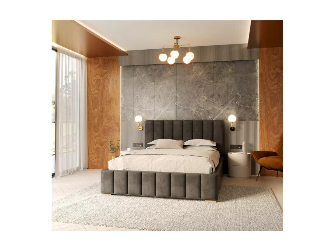 Lit Coffre Anton 120 x 200 cm avec sommier à lattes relevable Gris foncé