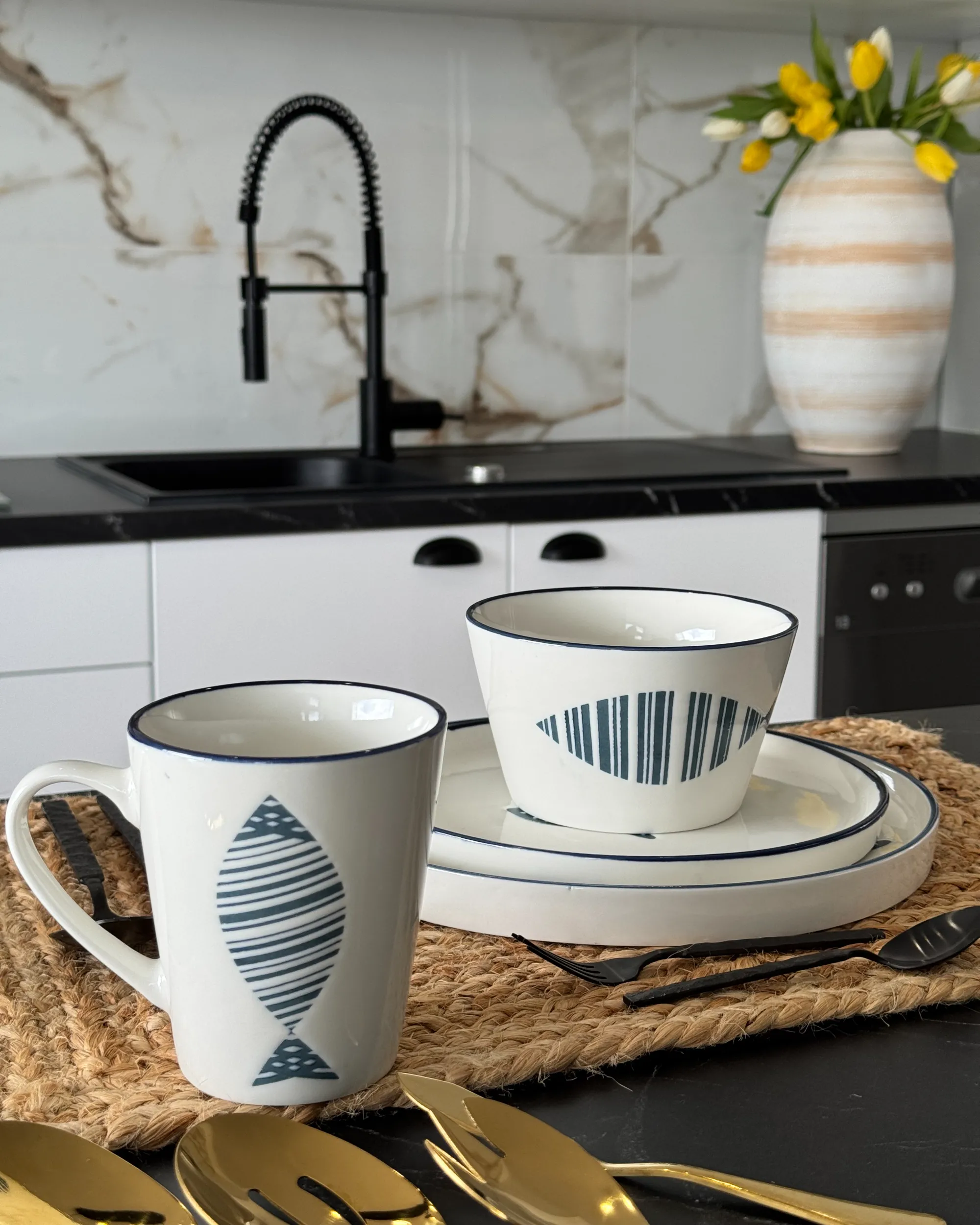 16-delige serviesset TAMARIND Porselein Wit/blauw