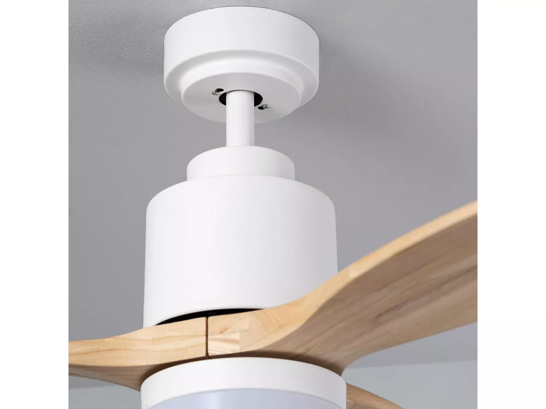 Ventilateur de Plafond Silencieux Mersin Bois & Blanc 132 cm Moteur DC Télécommande Avec lumière