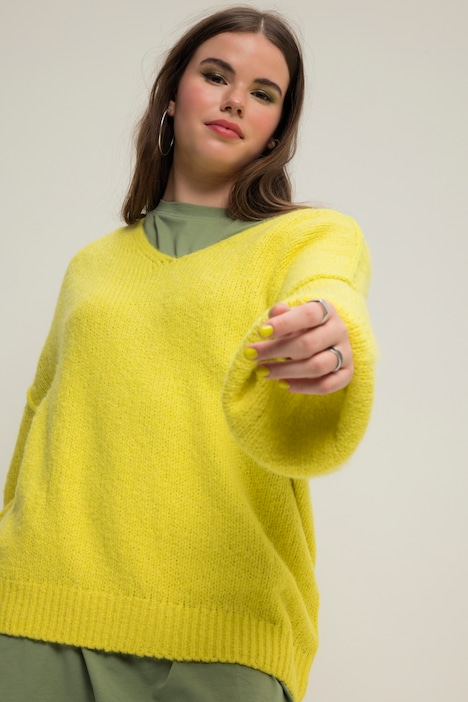 Pullover, V-Ausschnitt, weiter Langarm, oversized