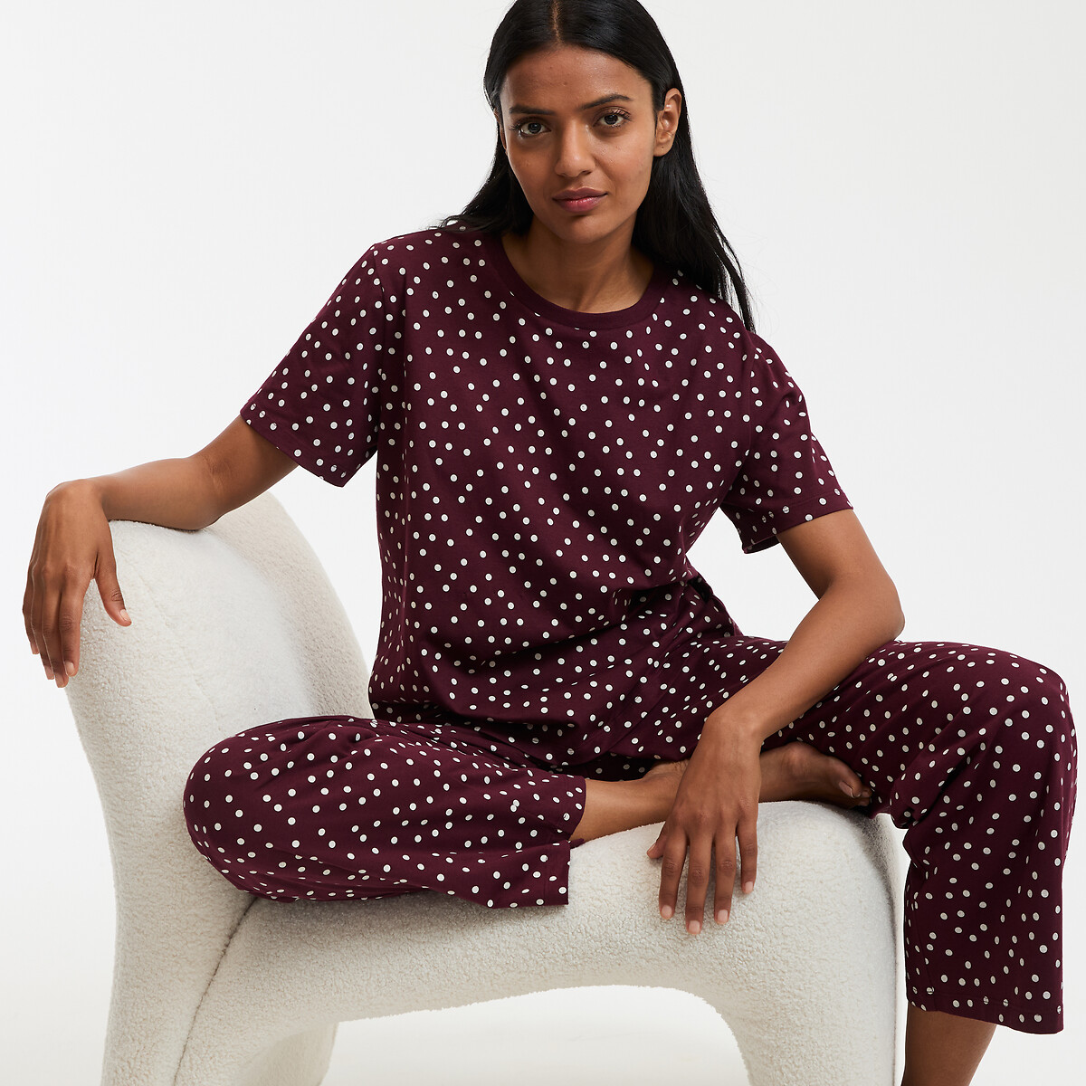 COLEÇÕES LA REDOUTE<br>Pijama com estampa de bolinhas, malha de algodão
