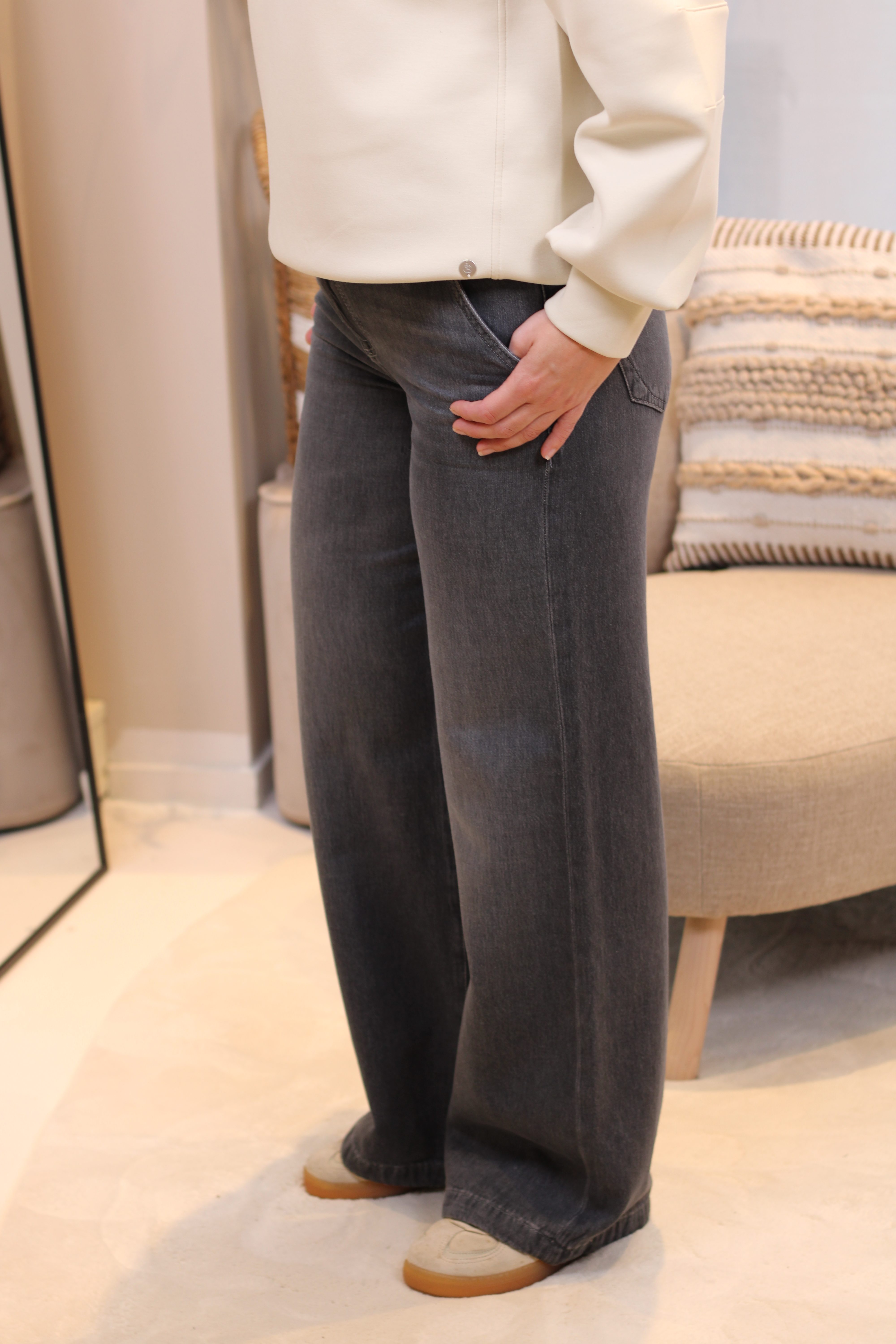 COJ Denim - Maxine Mid Waist Chino Jeans - Smoke Grey