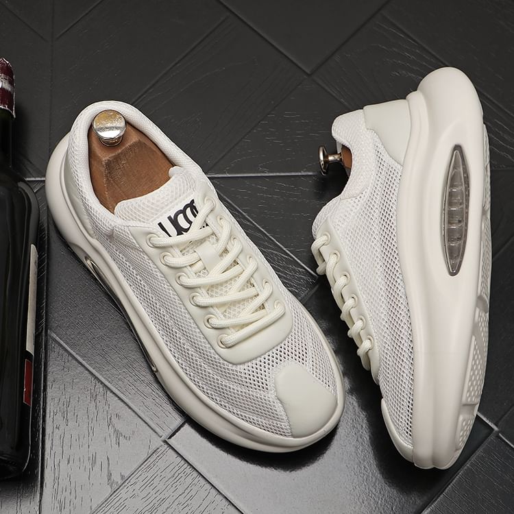 Mr Ozera - Platform Plain Lace-Up Mesh Sneakers