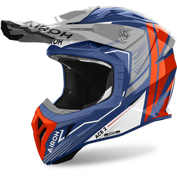 Airoh - Casque Aviator Ace 2 Engine Bleu / Gris / Rouge / Brillant