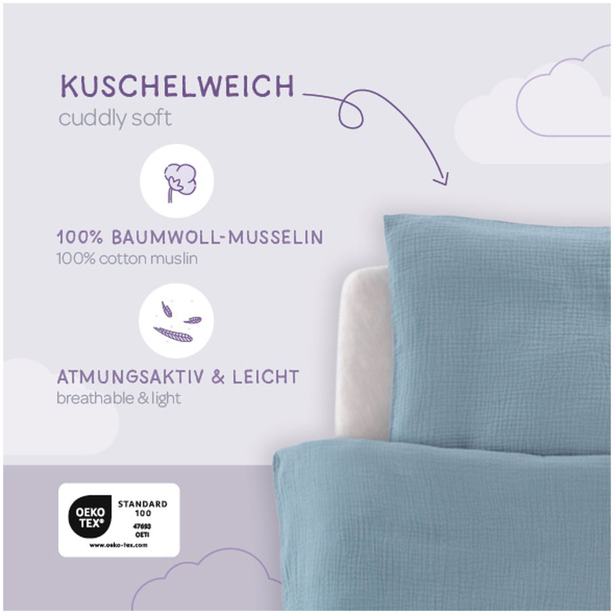 TräumelandTräumeland   Kinderbettwäsche Baumwollmusselin jeansblau