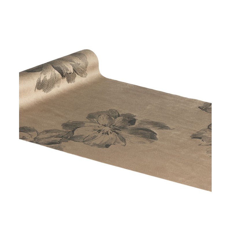 Bloemen Tafelloper Bruin 3m