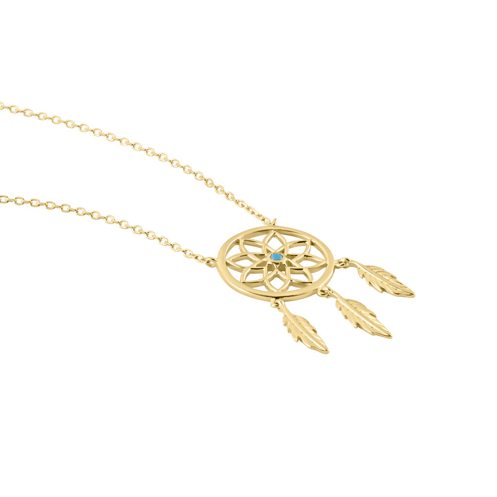 Collier Plaqué Or Jaune Attrape Rêves Turquoise