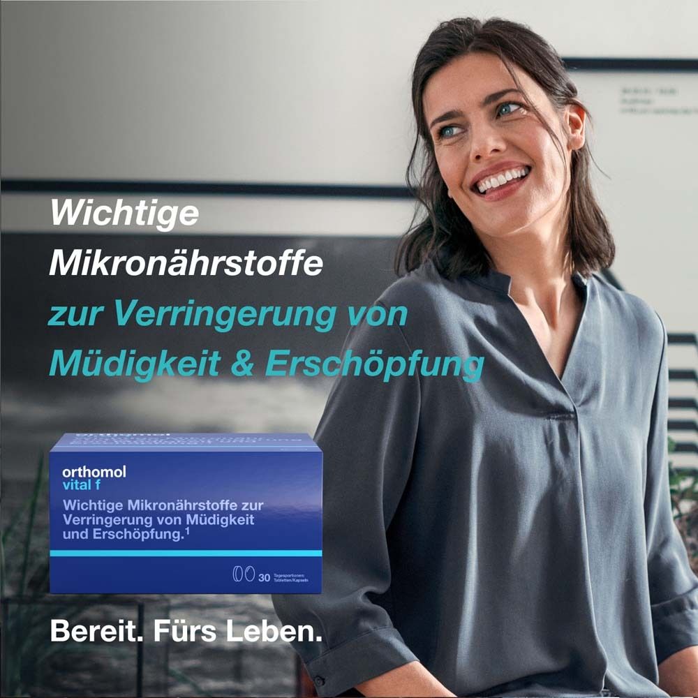 Orthomol Vital f - Mikronährstoffe für Frauen - bei Müdigkeit und Erschöpfung - mit B-Vitaminen, Omega-3, Magnesium - Tabletten/Kapseln