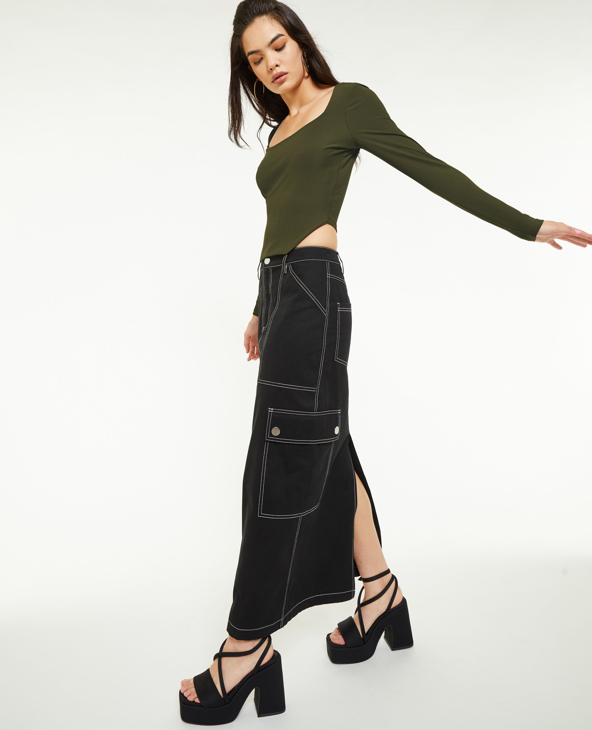Top encolure carrée effet corset - Vert kaki
